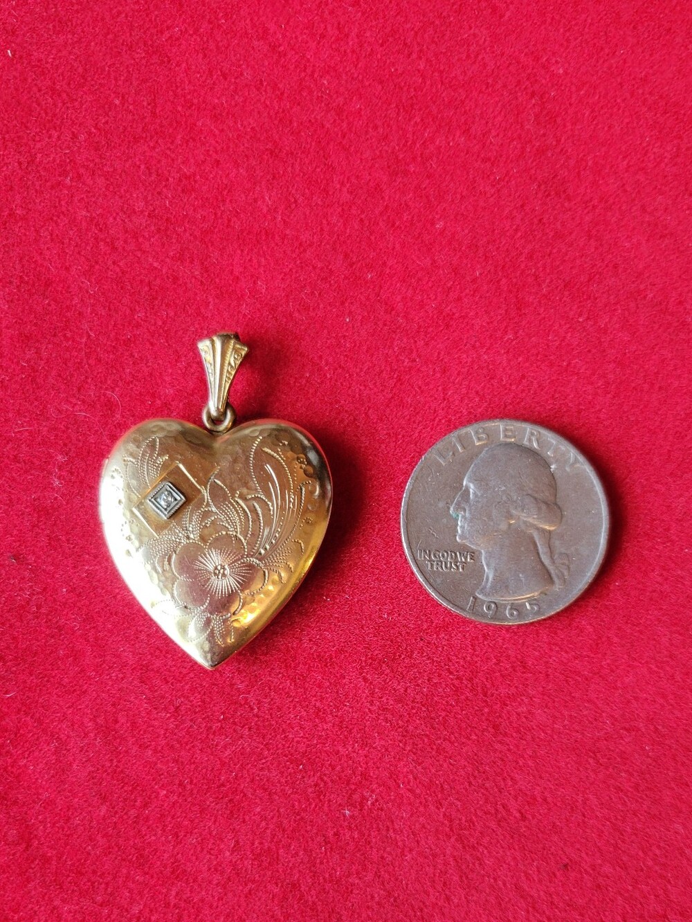 Vintage Gold Filled Heart Locket Pendant with Floral Engraving